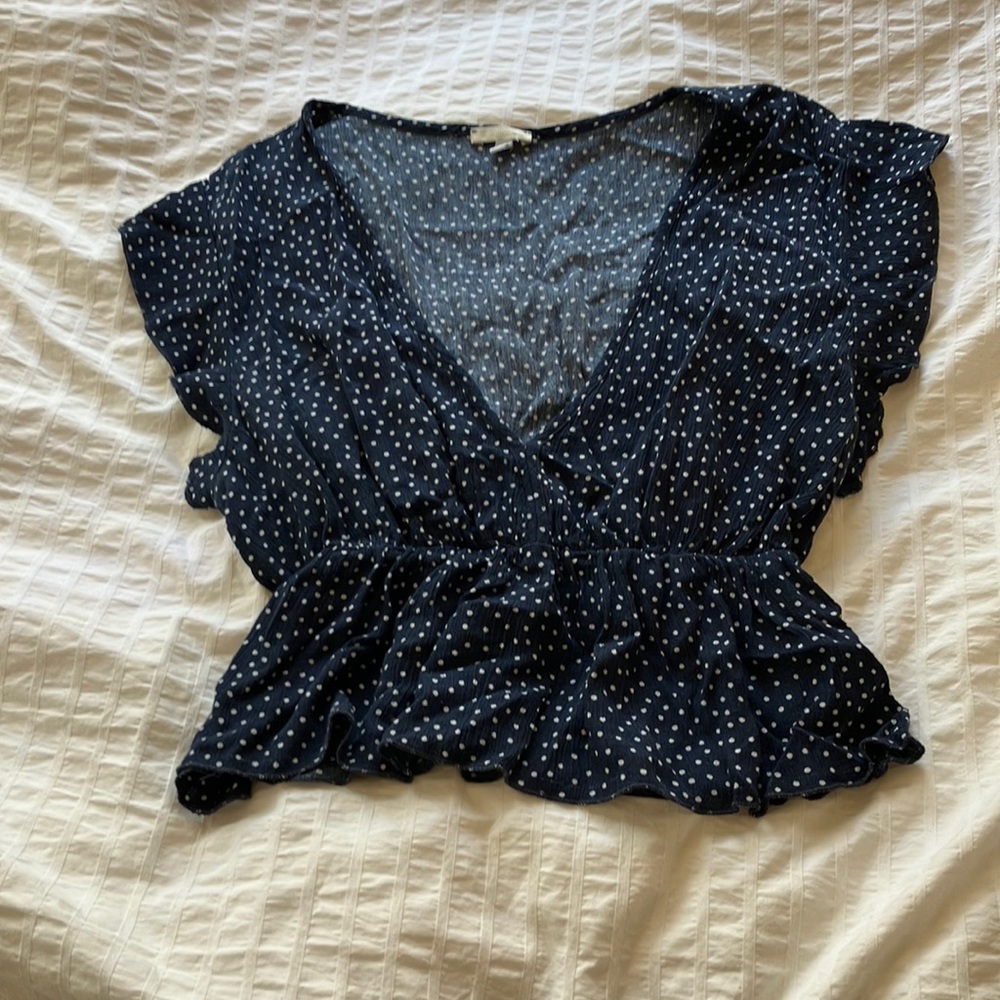 Brandy Melville navy polka-dot blouse